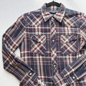 Ralph Lauren Blue Label Plaid Flannel Snap Button Up Shirt